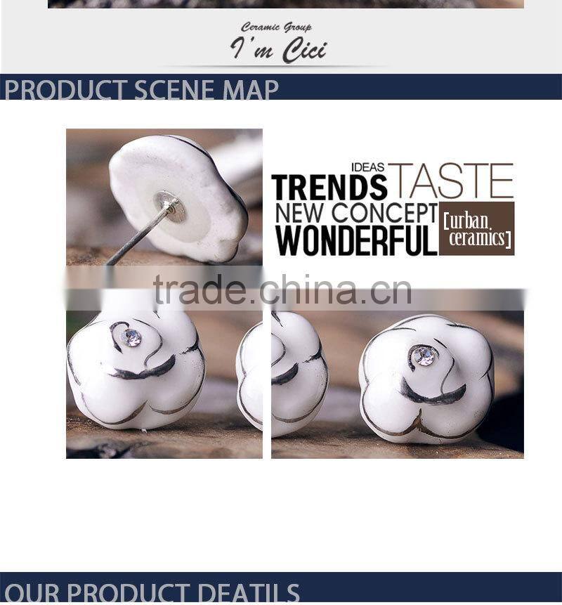 Fashion design flower white ceramic earrings CC-S006