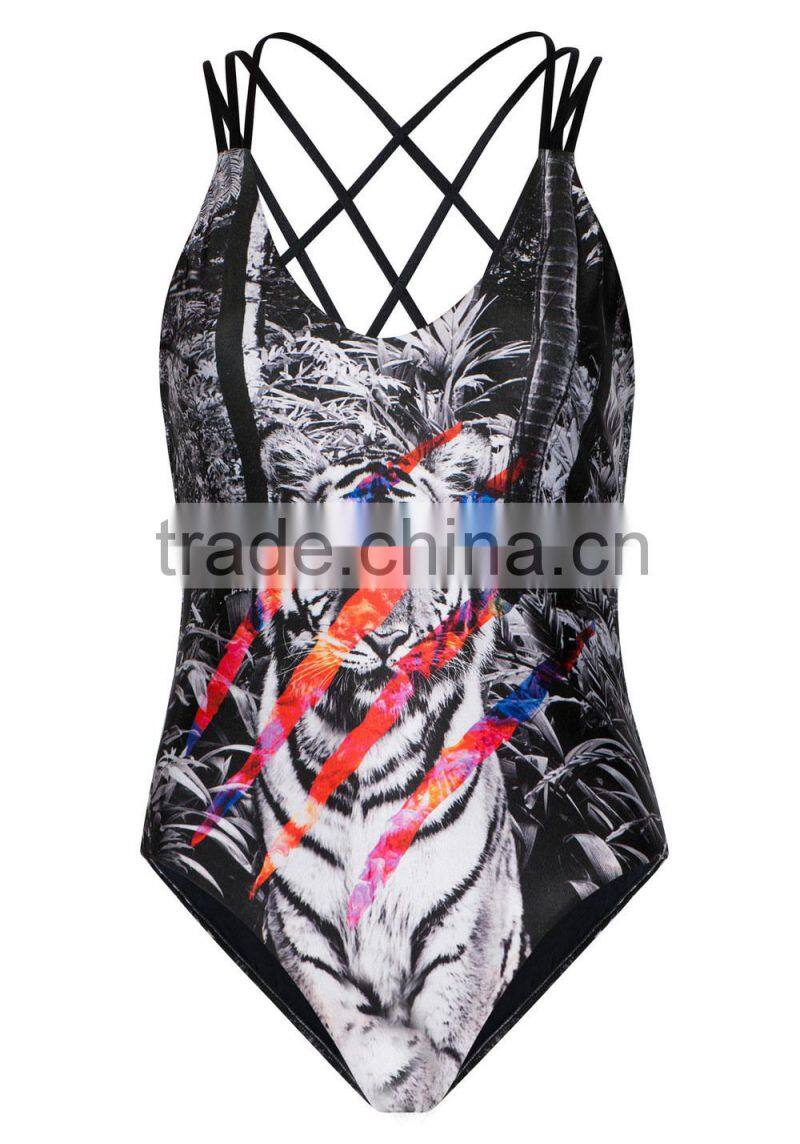 2015 New Fashion Printing Tiger Women Swimwear Sexy Siamese Bikini Girls Swimming Wear Wholesale