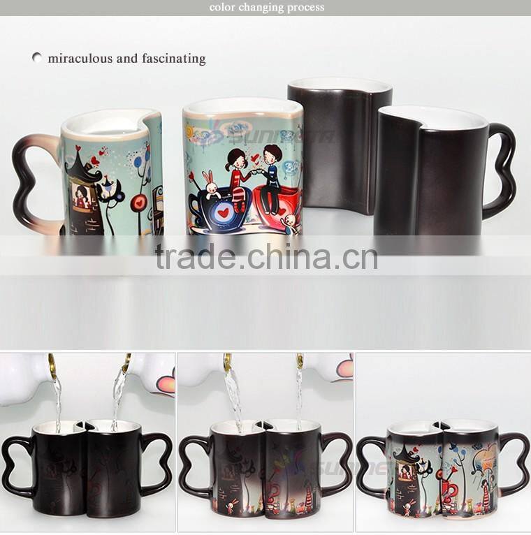 High Quality Heart Shape Magic Ceramic Sublimation Couple Mug