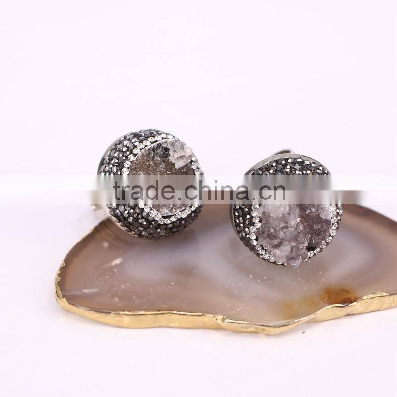 Wholesale Druzy Quartz Ring Natural Druzy Agate Stone Zircon Paved Gemstones