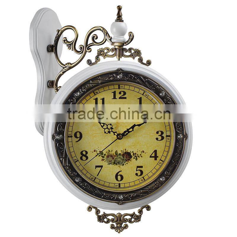 Modern Design Home Decor Brown Wooden Art Double Sided Wall Clocks For Gifts