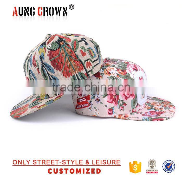 Custom design 100% Cotton Floral Snapback Cap/Hat
