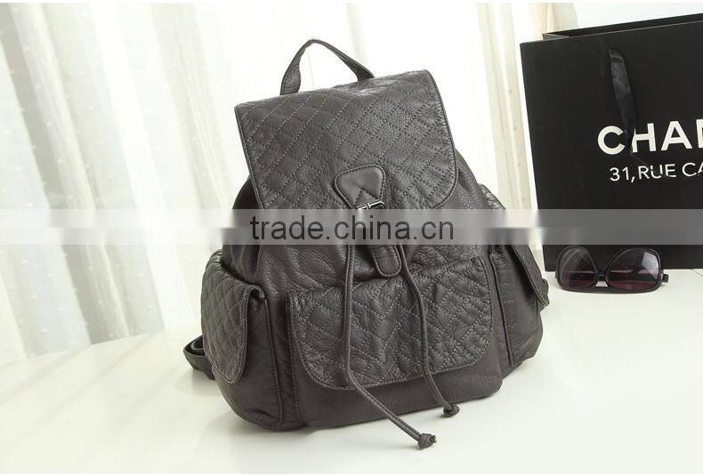 2015 New Style PU Leather Bag for Women Leather Drawstring Bag