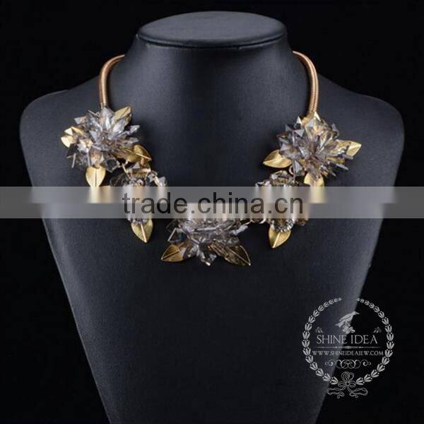 high quality crystal flower chunky statement necklace tin alloy fashion women pendant necklace 6390074