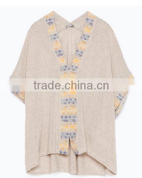 Custom Fashion Knit Casual Women tshirt With Trimming Fabric Pathwork