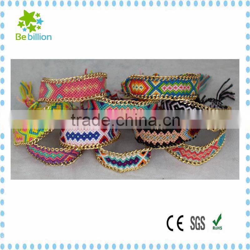 Wholesale weave bracelet with metal chain ,adjustable bracelet friendship handmade bracelet wholesale