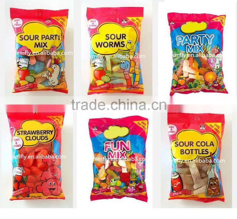 Extra sour animal shape gummy caterpillar soft chewy fruit candy