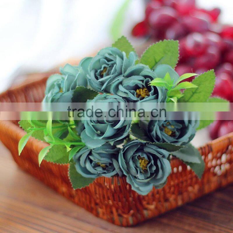 fake flower rose bush in mini head for home decoration in factory sale