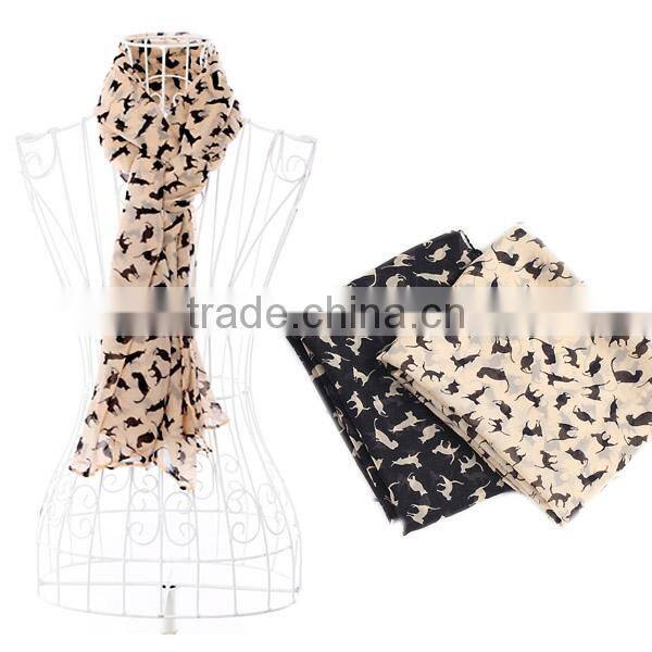 Fashion Lady Cat Print Scarf Wrap Shawl Long Chiffon Scarves Autumn Winter Stole Neck Scarves 2014