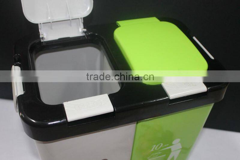 Colourful 2 Compartment 10 liter Plastic Dustbin. Suitable to be used as Office Dustbin, Toilet Dustbin, Sanitary Dustbin