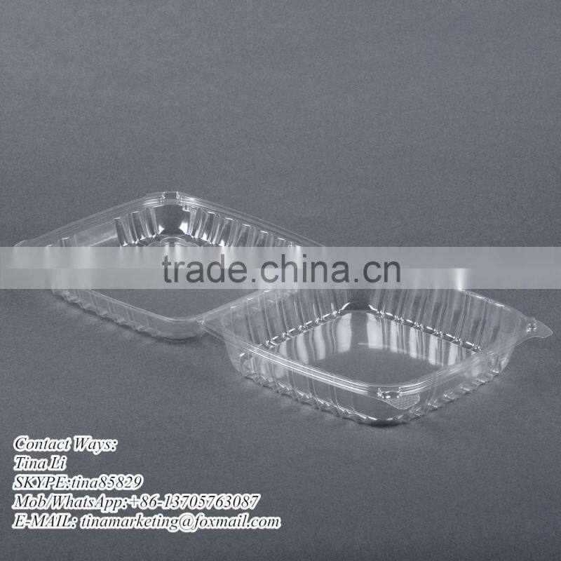 Cheap Price Clamshell Plastic Cake Container Carrier with Hinged Lid, Clear Plastic Take Out Food Packaging Box for Salad