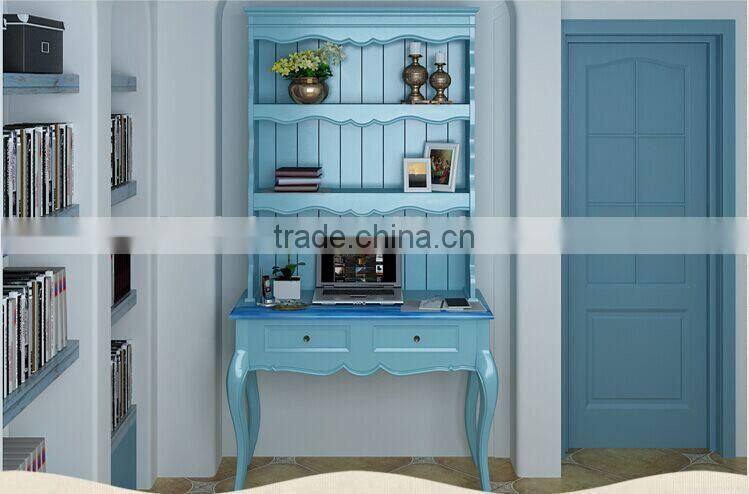 Mediterranean Style Study Desk, Sailing Boat Handpainting Student Desk, Solid Wood Desk with Bookcase (BF01-X1152)