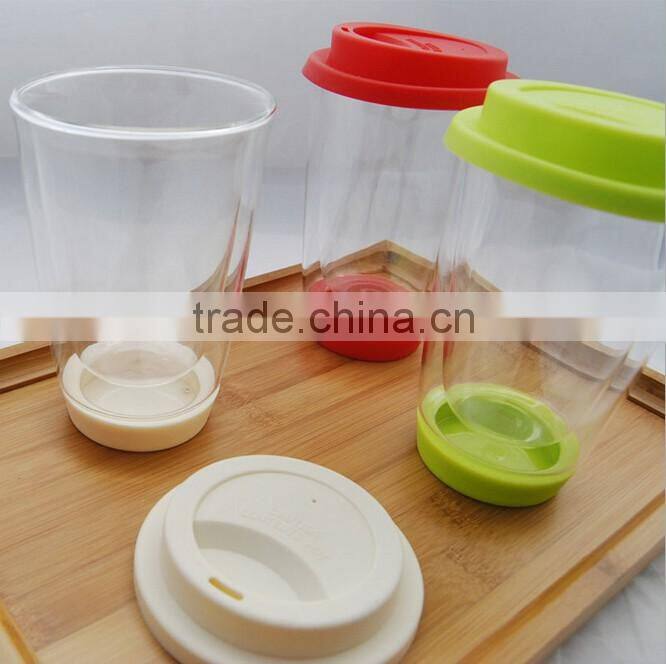 OEM Double wall borosilicate glass cup with lid