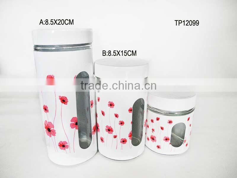 white spraying plastics cylinder glass cookie jar with decorating