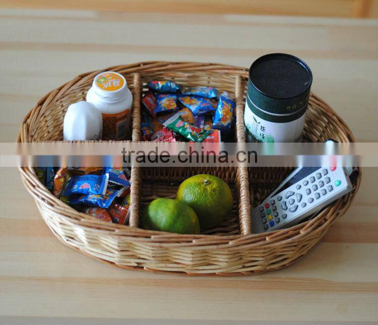 100% natural empty oval wicker snack gift basket with dividers