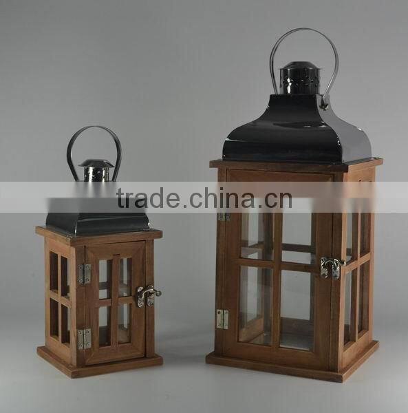 Burlywood Shabby chic wooden garden lantern with metal lid