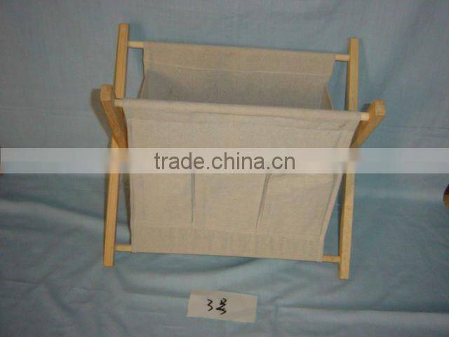 vogue folding wooden laundry basket with cotton bag