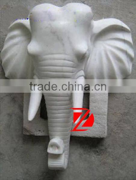 white marble elephant head sculpture for wall decoration