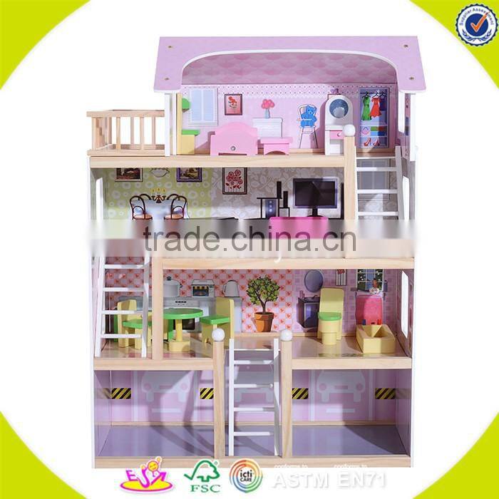 2017 Best luxurious 4 floors children wooden dollhouse kits with garage W06A238