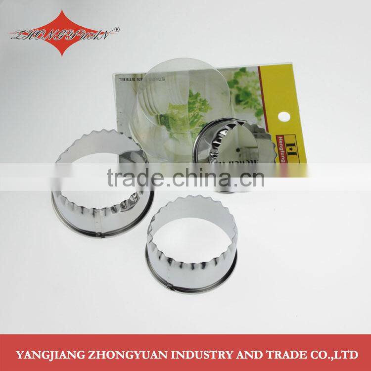 Hot selling 3pcs set of stainless steel crinkled round shape cookie cutter