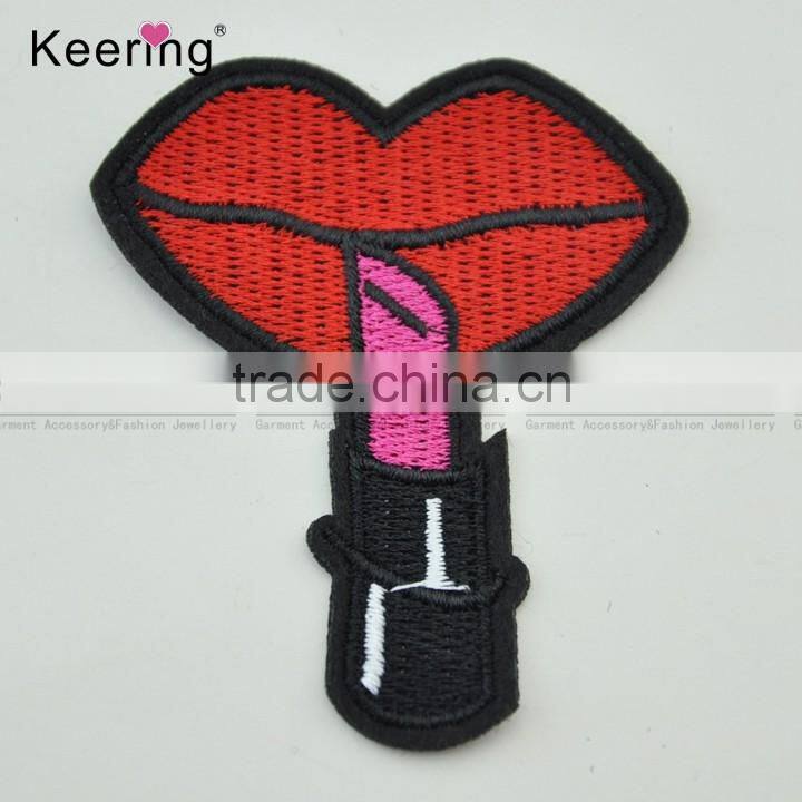 3D colorful fashionable lip custom embroidery textile patches WEF-076