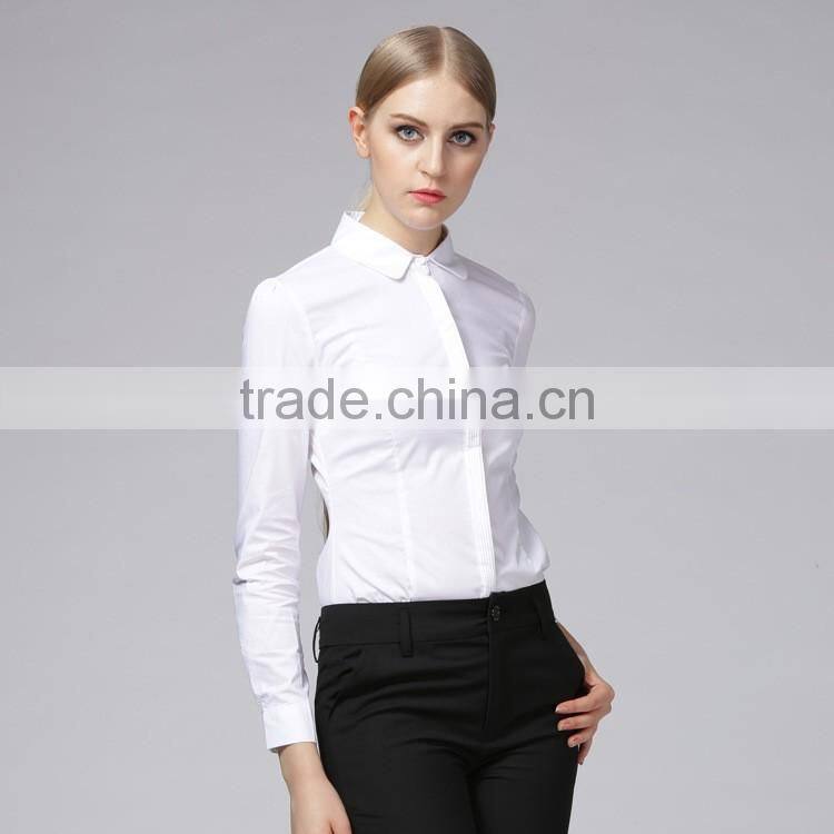 2017 High quality ladies office uniform formal white shirt for women