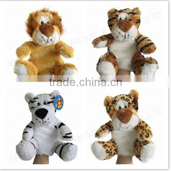 Promotion children adult finger puppets plush tiger hand animal puppets wholesale
