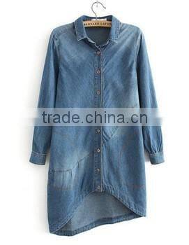 oem service washed thin longline women denim jacket women cheap