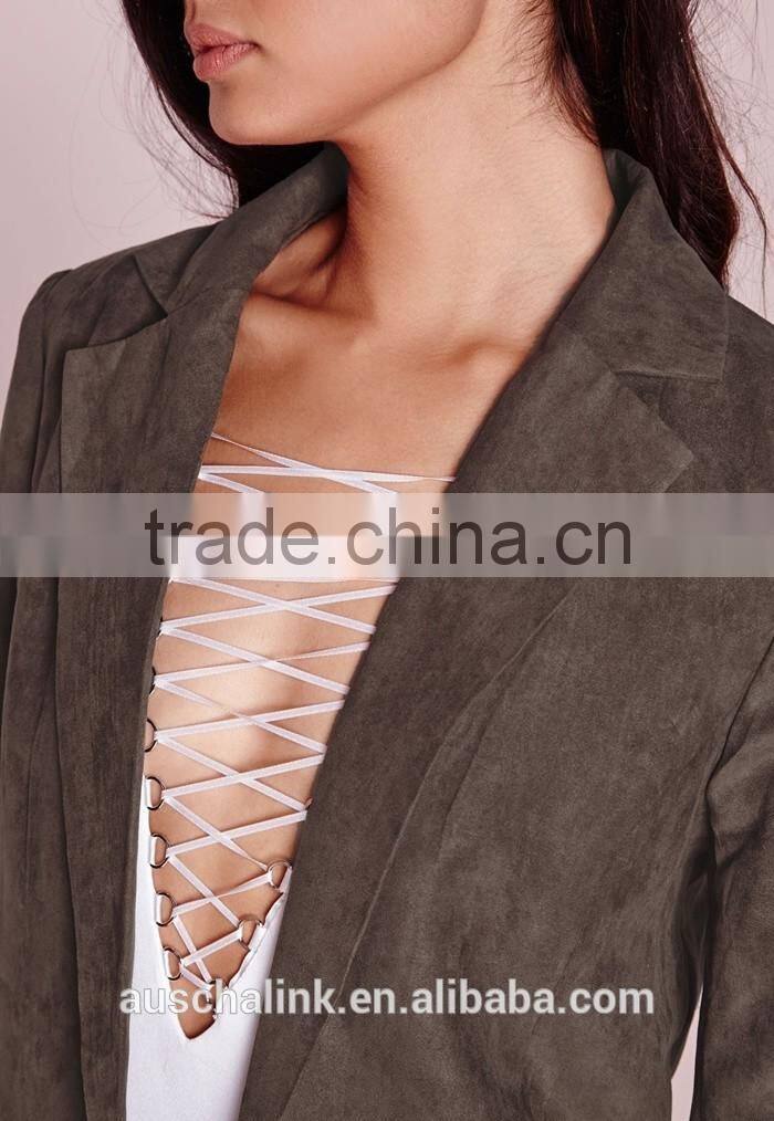new arrival lady khaki faux suede office uniform blazer