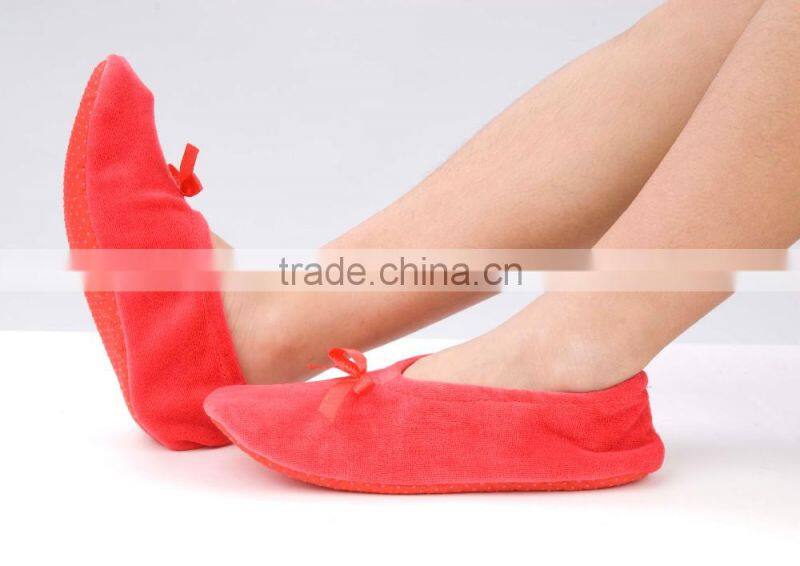 Women terry ballerina slippers with bow
