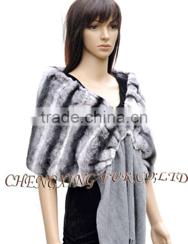 CX-B-122B Rex Rabbit Chinchilla Printed Fur Pashmina Shawls