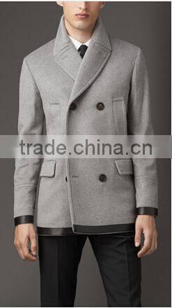 2017 Men Coat offwhite color black hem joint fashion design