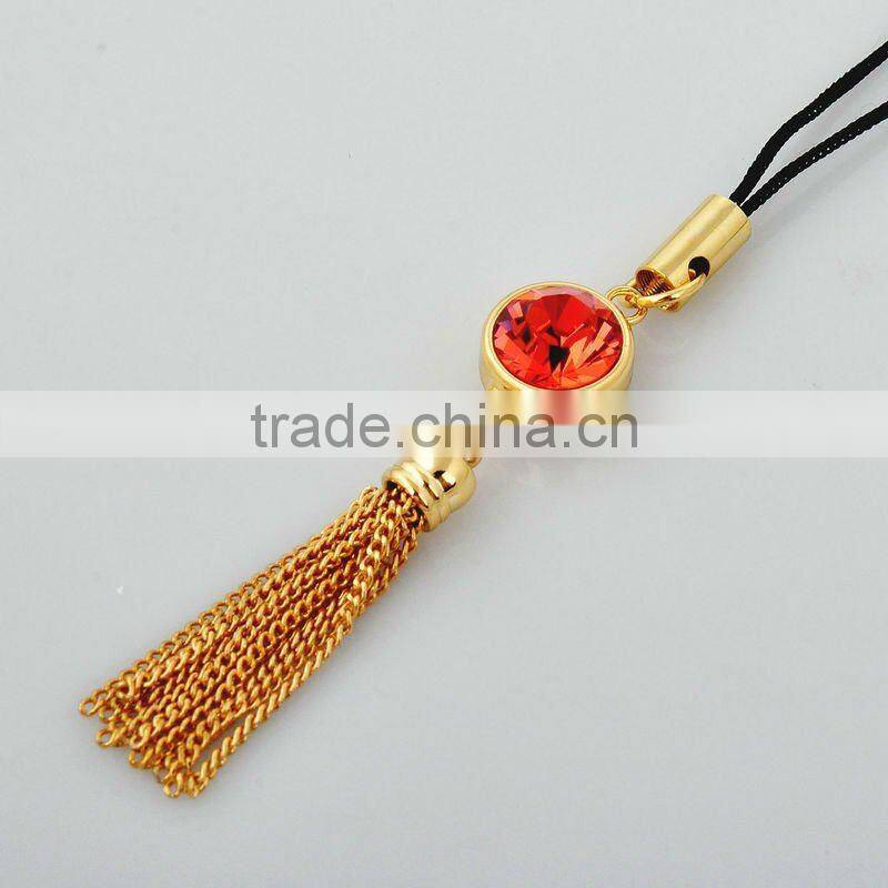 fashion mobile charm, chain frange cell phone accessories, high class crystal mobile accessories
