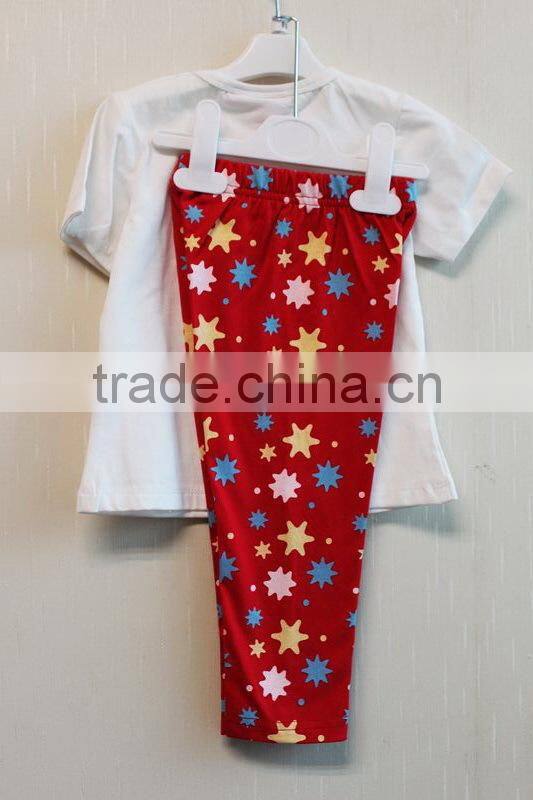 Wholesale Simply Style Baby Girls 2 Pcs Set Short Sleeve White Top + Long Pant Knitted Summer Clothing Set TP-7716