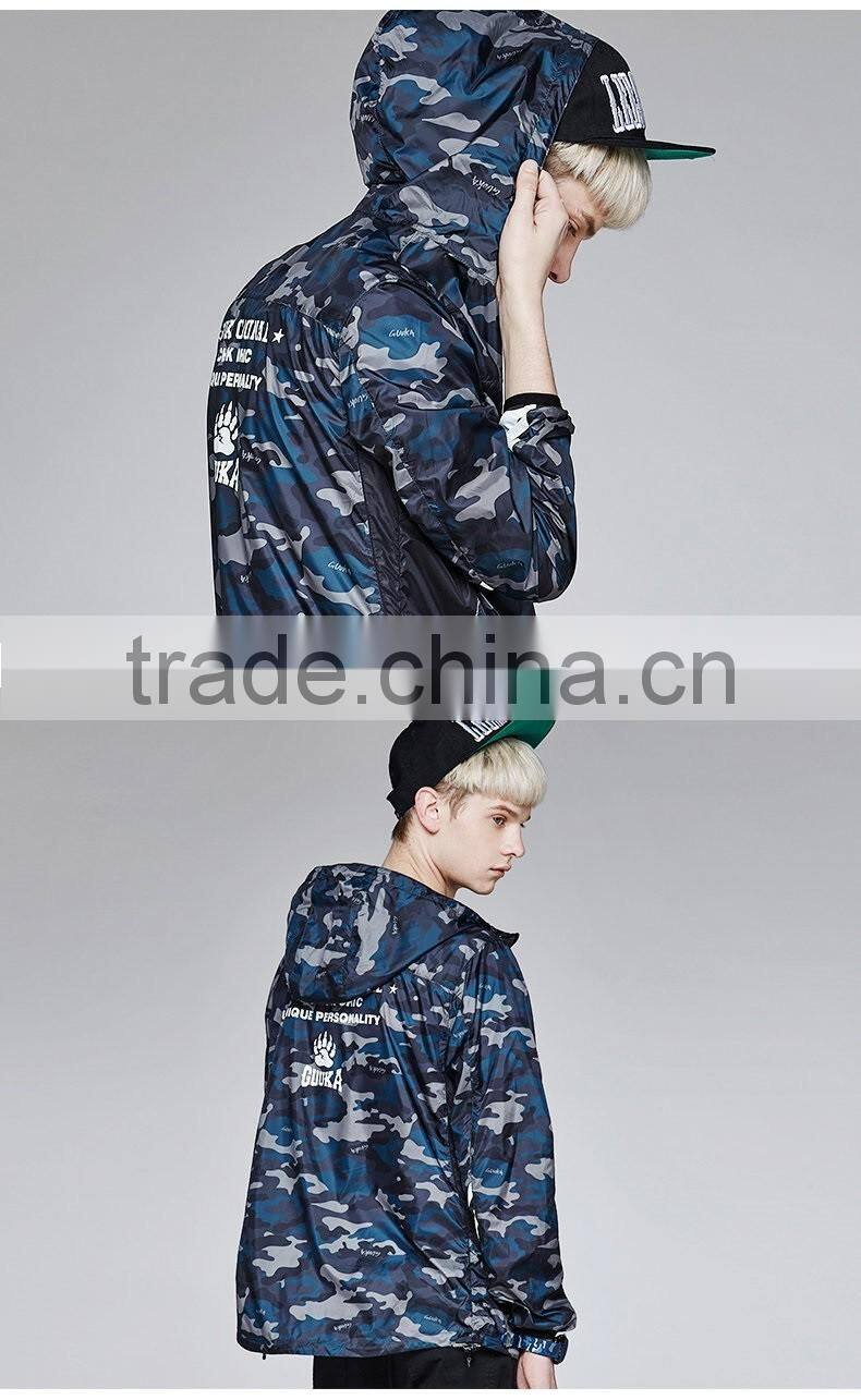 Men's Digital Printed Camo jacket zipper pulls 100% polyester light weight waterproof windbreaker jacket custom made