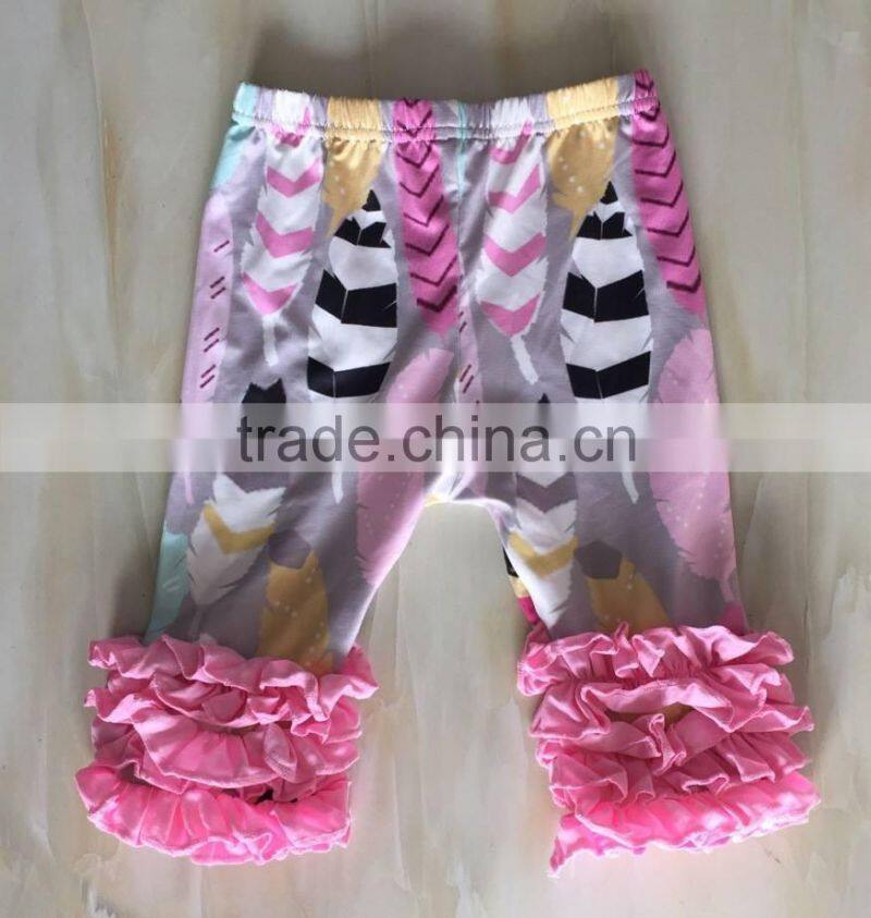 Handmade soft wholesale baby girls light purple colors triple ruffled legging pants kids trousers child pants XF-264