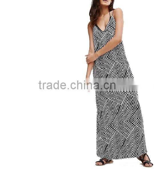 Latest Summer Sexy Women beach long dress striped satin casual fashion v-neck beach wear dress