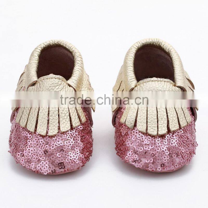 Multicolor sequin fringed leather baby moccasins, sequin baby moccasin