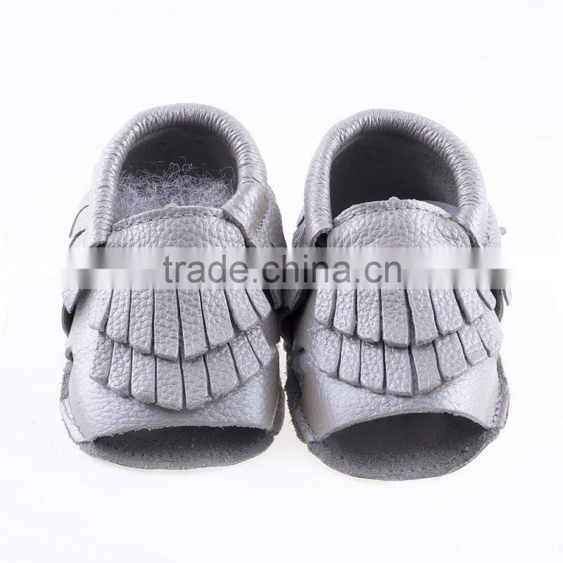 100% cow leather baby summer fringed moccs