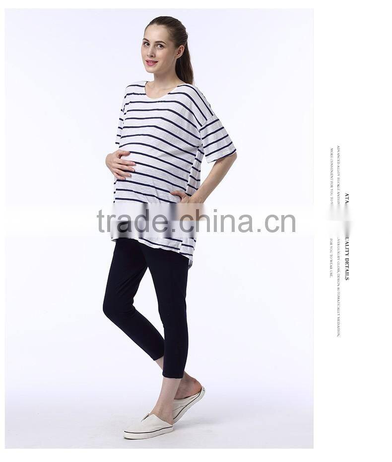ladies oem service striped simple short sleeve Maternity T shirt Clothing