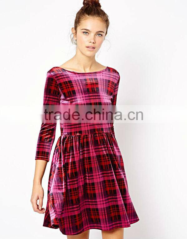 Tartan Velvet Sexy Short Skater Dress