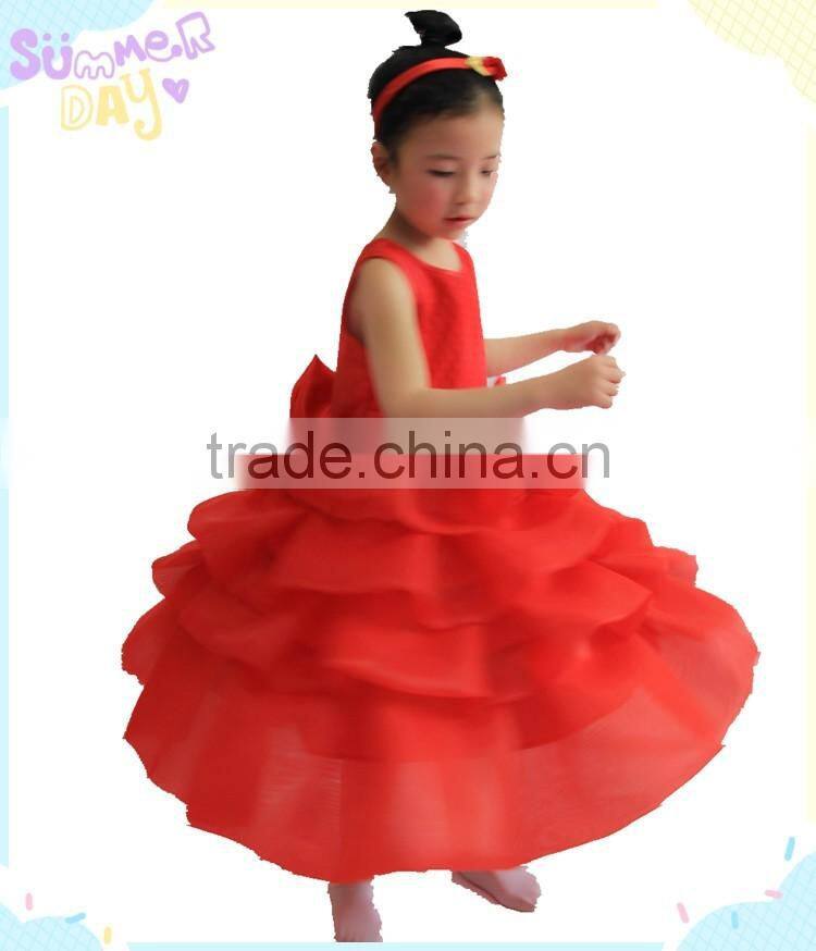 2016 spring new style children wedding dress big red bow pompon skirt