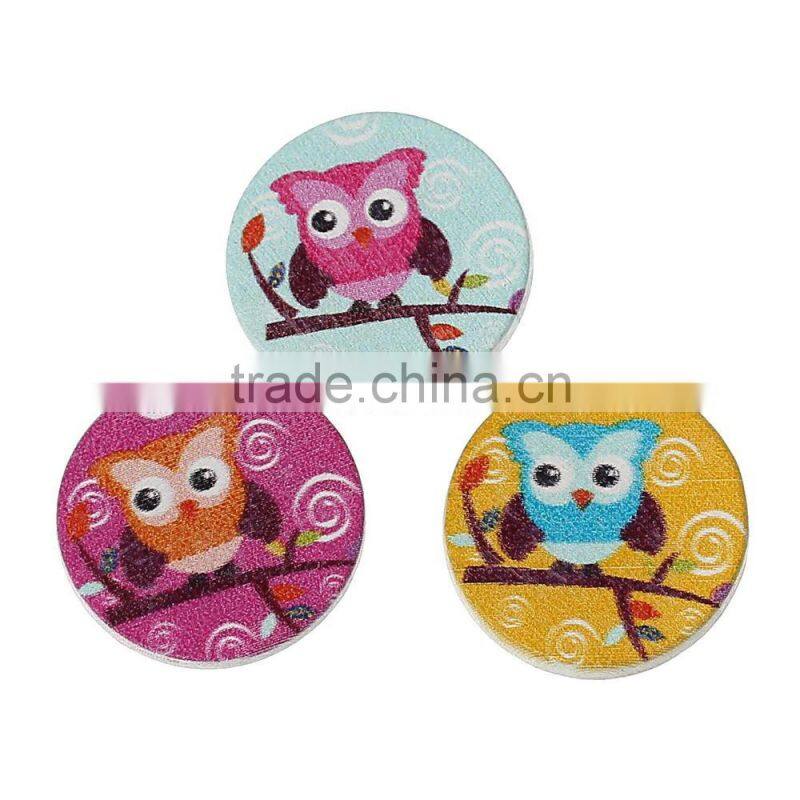 Wood Cabochon Round At Random Owl Halloween Pattern 20.0mm, 100 PCs