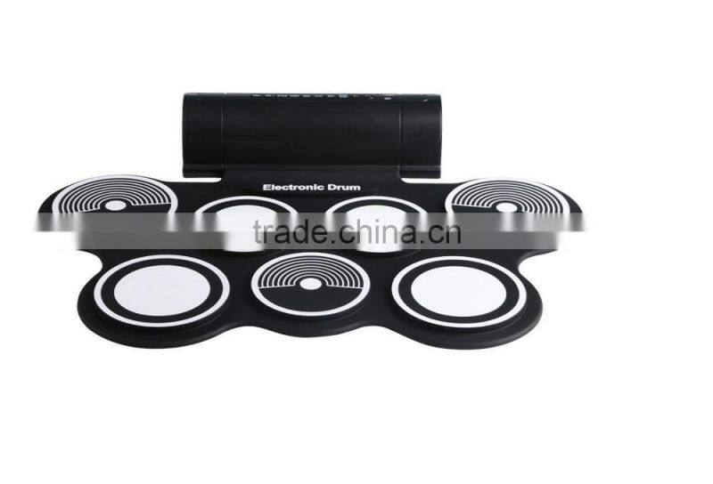 2016 Christmas Gift Musical Instruments Flexible Hand Roll mini usb silicon foldable electronic drum kit with speaker