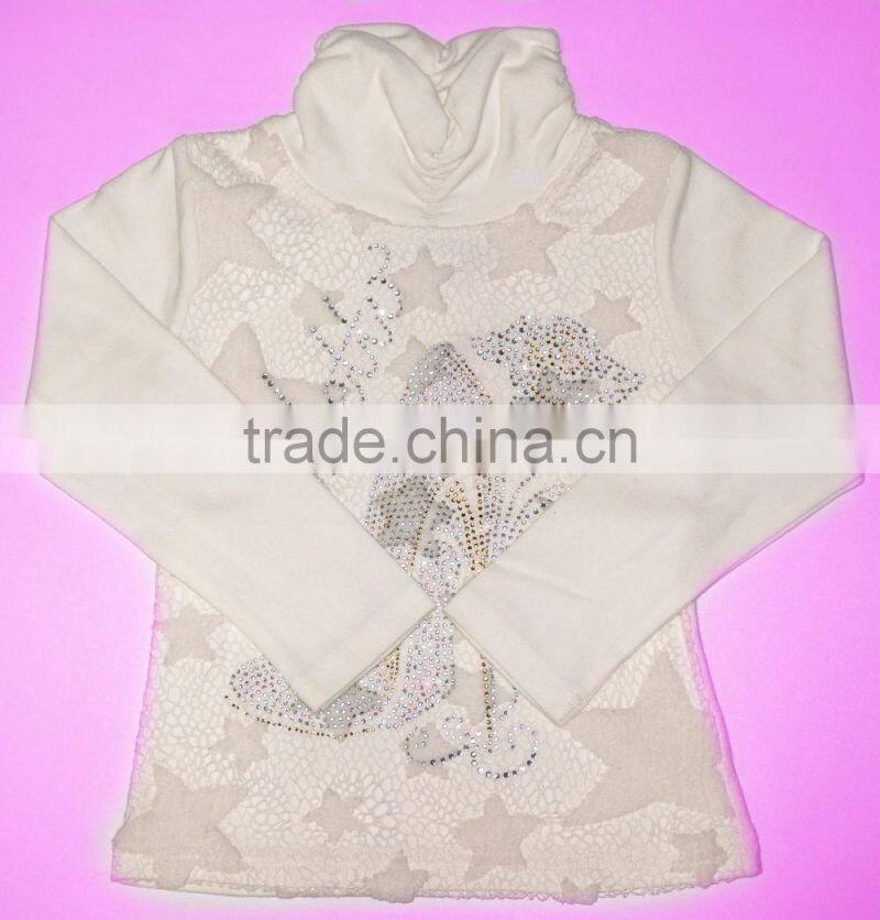 Breathable Lace Star Embroider Turtleneck Long Sleeve Kids Shirt