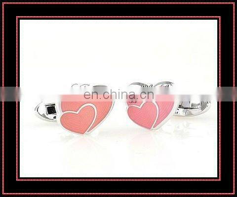 Lovers heart pink enamel quality gift cufflinks