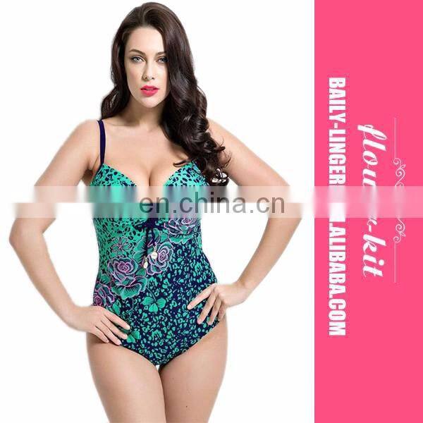 Plus Size One Piece Swimsuit Rose Printed Beautiful Swimwear