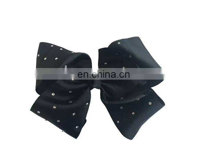 New design fabric big size 18cm bowknot Metal Hair Clips rhinestone stick fabric bowknot with alligator Clips for kids