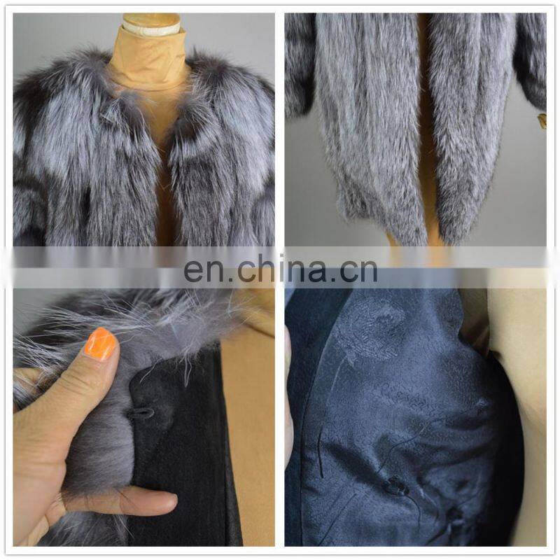 Latest Women Fashionable Fox Fur Jacket Lovely Beautifur Real Silver Fox Fur Coat Sex
