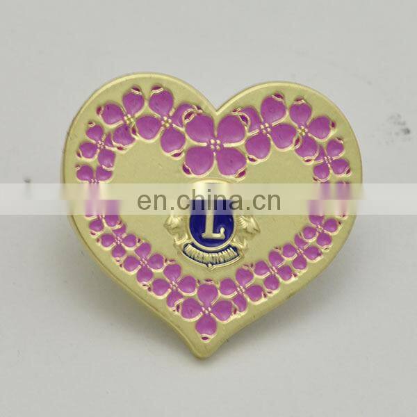 custom metal lion club heart shape pin badges